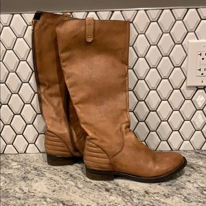 Steve Madden brown riding boots, backzipper detail